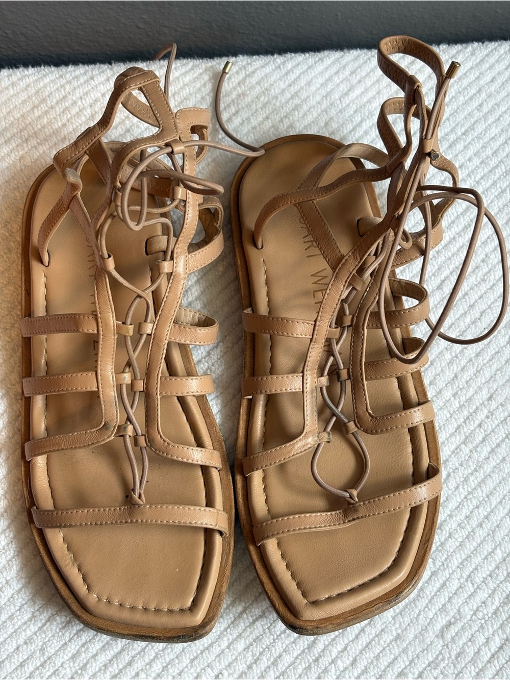 Stuart Weitzman Neutral Lace-Up Flat Gladiator Sandals